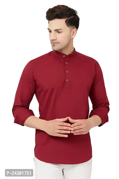 Classic Cotton Solid Short Kurta for Men-thumb0