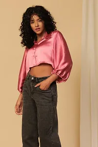 Stylish Satin Solid Crop Top for Women-thumb1