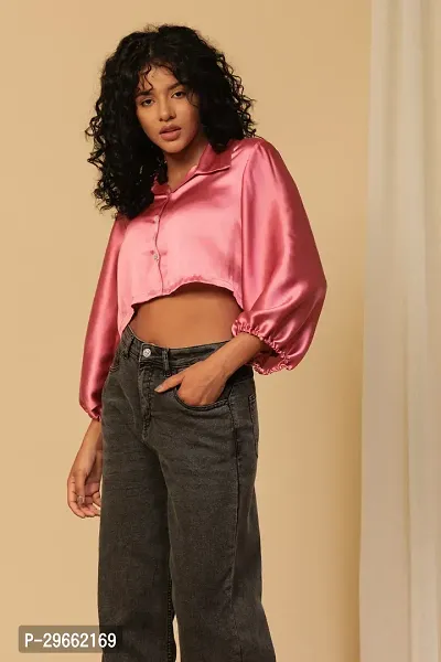 Stylish Satin Solid Crop Top for Women-thumb5