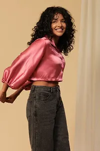 Stylish Satin Solid Crop Top for Women-thumb1