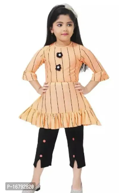 Fabulous Multicoloured Phantom Self Pattern Two Piece Dress For Girls-thumb0