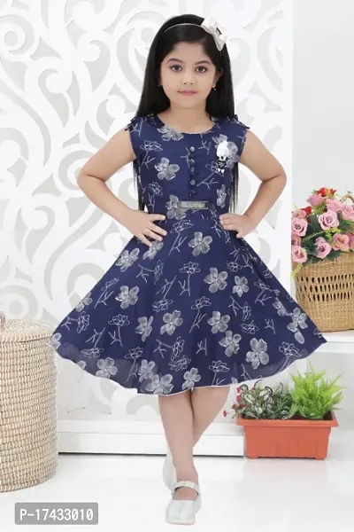 Girlrsquo;s Fancy Navy Blue Color Sleeveless Cotton Frock