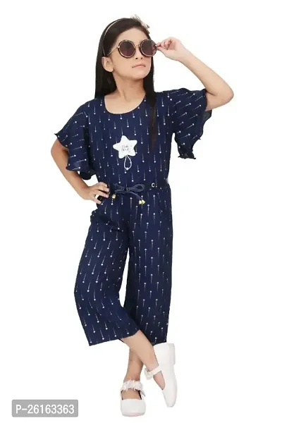 Girls Fancy Short Fashionable Sleeve Round Neck Unique Designed Below Knee Jumpsuit With Belt.-thumb0