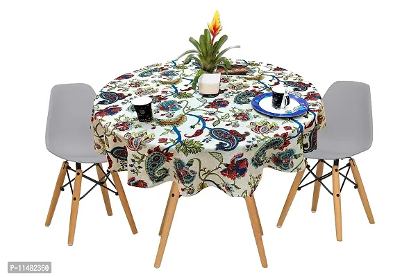 Miyanbazaz textiles Round Table Cover Round Dining Tablecloth Multicolor (Blue Multi Chambray Fabric, 65 X 65 Inch, 4 Seater)