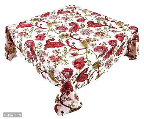 Miyanbazaz textiles Cotton Floral Print Design Square 4 Seater Table Cover/Tablecloth- Red/Multi, 40X60 Inch-thumb2