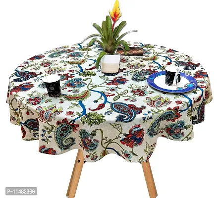 Miyanbazaz textiles Round Table Cover Round Dining Tablecloth Multicolor (Blue Multi Chambray Fabric, 65 X 65 Inch, 4 Seater)-thumb4