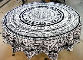 Miyanbazaz Textiles Cotton Abstract Contemporary Round Dining Table Cover (70-inch, Black and White, Pack of 1)-thumb4