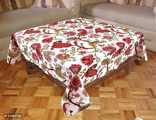 Miyanbazaz textiles Cotton Floral Print Design Square 4 Seater Table Cover/Tablecloth- Red/Multi, 40X60 Inch