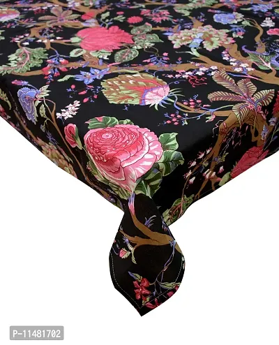 Miyanbazaz Textiles flowered Cotton Washable Round Table Cloth/Table Cover for Dining Table Home d?cor- Black