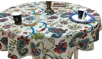 Miyanbazaz textiles Round Table Cover Round Dining Tablecloth Multicolor (Blue Multi Chambray Fabric, 65 X 65 Inch, 4 Seater)-thumb1