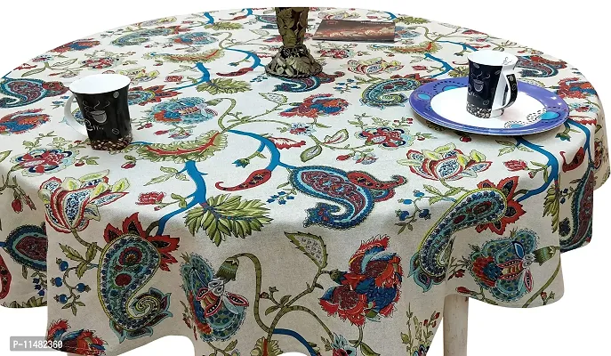 Miyanbazaz textiles Round Table Cover Round Dining Tablecloth Multicolor (Blue Multi Chambray Fabric, 65 X 65 Inch, 4 Seater)-thumb2