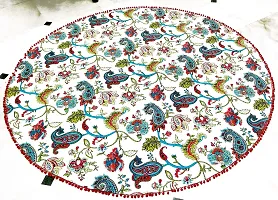 Miyanbazaz textiles 100% Cotton Round Dining Table Cover with Laces Border Round Tablecloth Multi-Color-thumb1