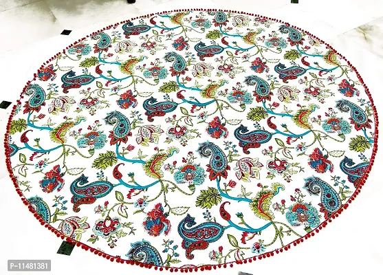 Miyanbazaz textiles 100% Cotton Round Dining Table Cover with Laces Border Round Tablecloth Multi-Color-thumb2