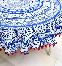 Miyanbazaz textiles Pom-Pom Tablecloth Cotton Linen Table Cover for Kitchen Dining Table Top Decoration (Round, 72 Inch) (Blue & Red Pom Pom)-thumb2