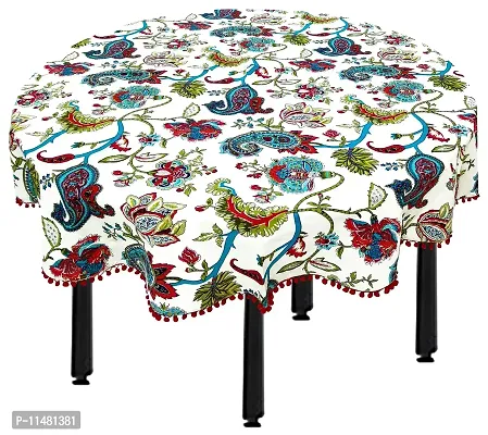 Miyanbazaz textiles 100% Cotton Round Dining Table Cover with Laces Border Round Tablecloth Multi-Color