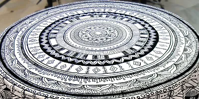 Miyanbazaz Textiles Cotton Abstract Contemporary Round Dining Table Cover (70-inch, Black and White, Pack of 1)-thumb3