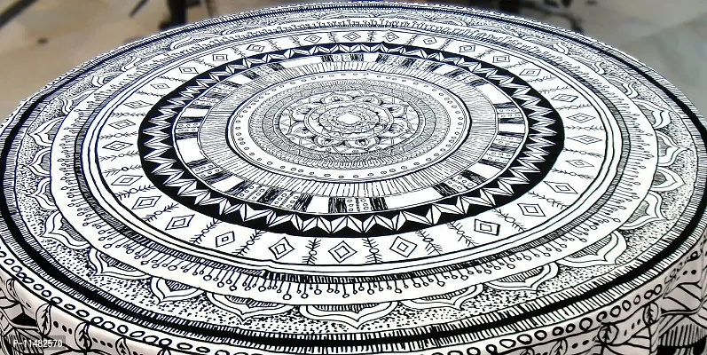 Miyanbazaz Textiles Cotton Abstract Contemporary Round Dining Table Cover (70-inch, Black and White, Pack of 1)-thumb4