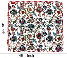 Miyanbazaz Textiles Cotton Abstract Floral Print Square Tea/Coffee Table Cover with Pom-Pom Lace Border (Multicolour,Pack of 1)-thumb3