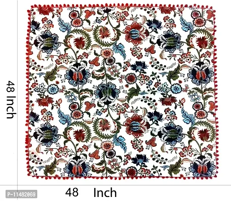Miyanbazaz Textiles Cotton Abstract Floral Print Square Tea/Coffee Table Cover with Pom-Pom Lace Border (Multicolour,Pack of 1)-thumb4