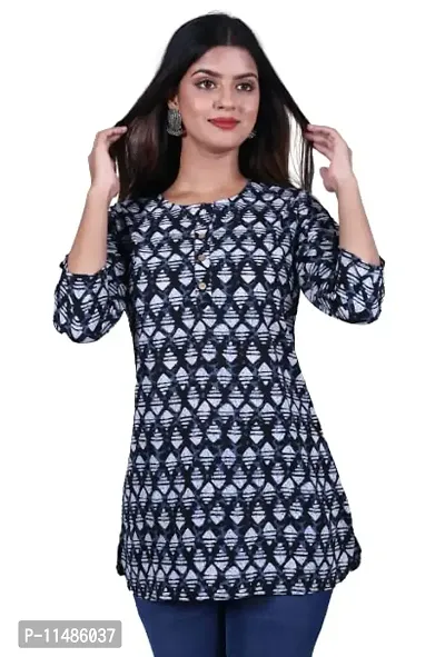 Miyanbazaz Textiles Women's Casual Printed 100%-Cotton Blue Top-thumb1