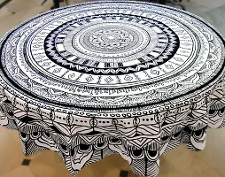 Miyanbazaz Textiles Cotton Abstract Contemporary Round Dining Table Cover (70-inch, Black and White, Pack of 1)-thumb2