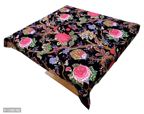 Miyanbazaz Textiles flowered Cotton Washable Round Table Cloth/Table Cover for Dining Table Home d?cor- Black-thumb3