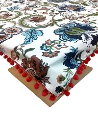 Miyanbazaz Textiles Cotton Abstract Floral Print Square Tea/Coffee Table Cover with Pom-Pom Lace Border (Multicolour,Pack of 1)-thumb2