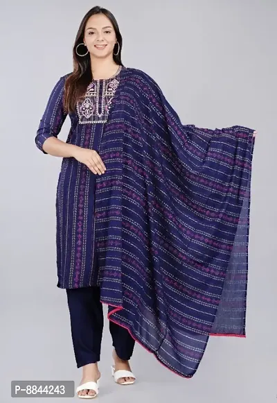 Classic Rayon Embroidered Kurta, Bottom and Dupatta Set for Women