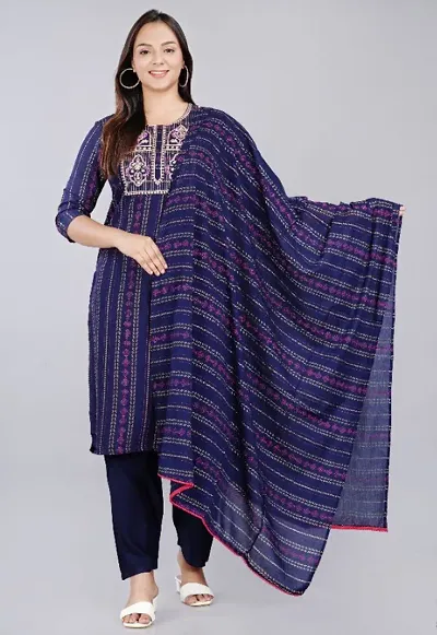 Classic Rayon Embroidered Kurta, Bottom and Dupatta Set for Women