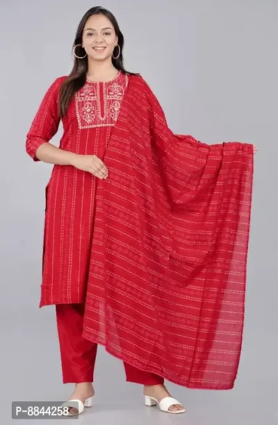 Classic Rayon Embroidered Kurta, Bottom and Dupatta Set for Women