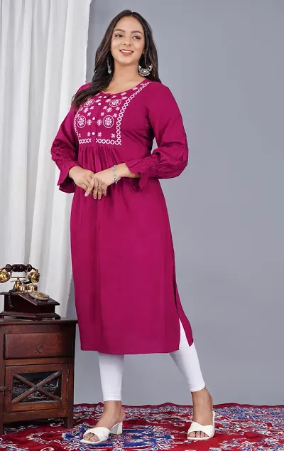 Women's Rayon Embroidery Straight Kurta