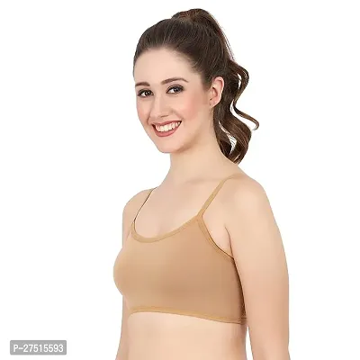 Stylish Beige Cotton Blend Padded Solid Bra For Women