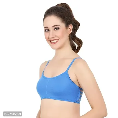 Stylish Blue Cotton Blend Padded Solid Bra For Women-thumb0