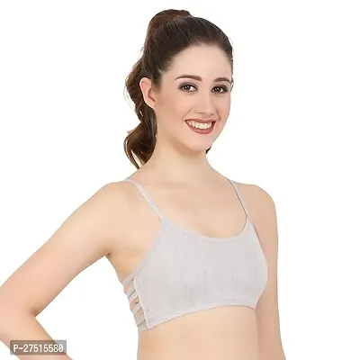 Stylish Grey Cotton Blend Padded Solid Bra For Women-thumb0
