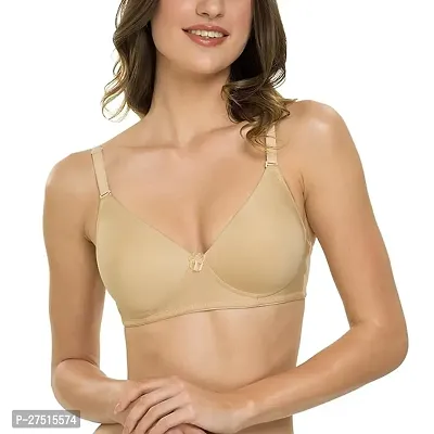 Stylish Beige Cotton Padded Solid Bra For Women-thumb0