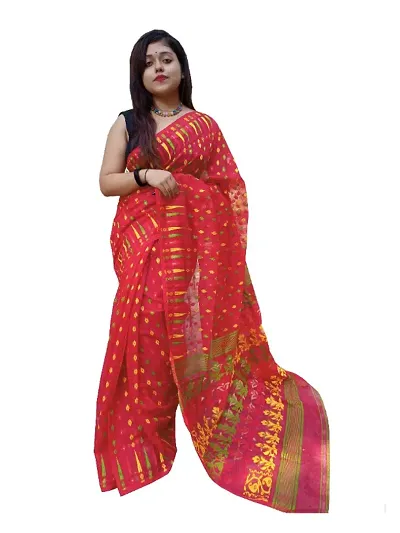 Shiuli silk handmade all over buti dhakai jamdani zari saree