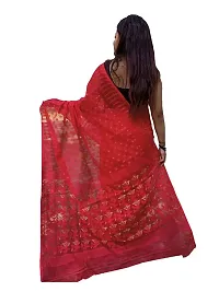 Shiuli cotton silk handmade all over buti dhakai jamdani Red self saree-thumb1