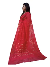 Shiuli cotton silk handmade all over buti dhakai jamdani Red self saree-thumb2