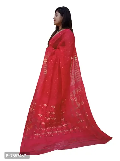 Shiuli cotton silk handmade all over buti dhakai jamdani Red self saree-thumb3