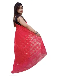 Shiuli cotton silk handmade all over buti dhakai jamdani Red self saree-thumb3