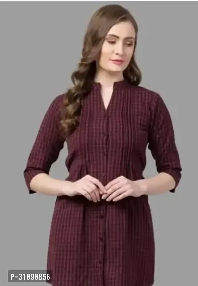 Elegant Maroon Cotton Checked Top For Women-thumb0