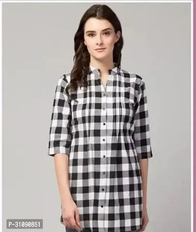 Elegant White Cotton Checked Top For Women-thumb0