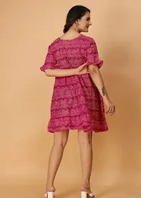 Stylish Pink Cotton Printed Flared Dress For Women-thumb1