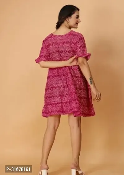 Stylish Pink Cotton Printed Flared Dress For Women-thumb2