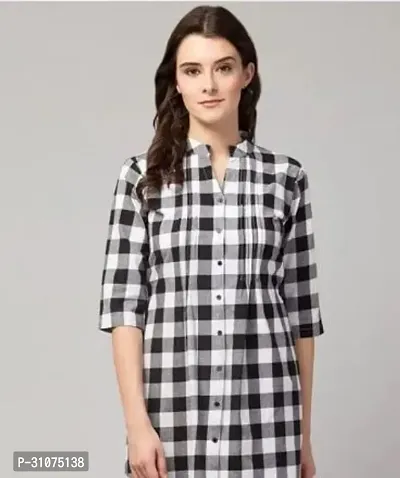 Elegant White Cotton Checked Top For Women