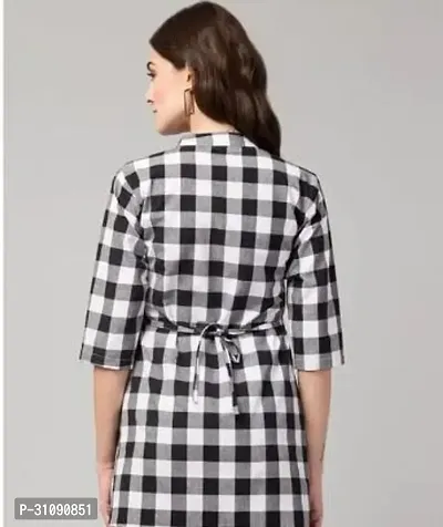 Elegant White Cotton Checked Top For Women-thumb2