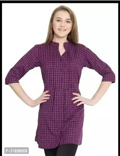 Elegant Purple Cotton Checked Top For Women-thumb0