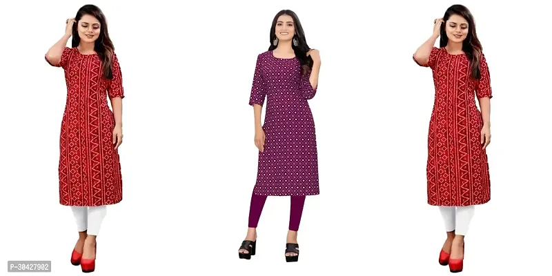 Stylish Multicoloured Crepe Stitched Kurta For Women Combo Of 3-thumb0