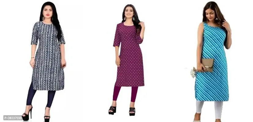 Stylish Multicoloured Crepe Kurta For Women Combo Of 3-thumb0