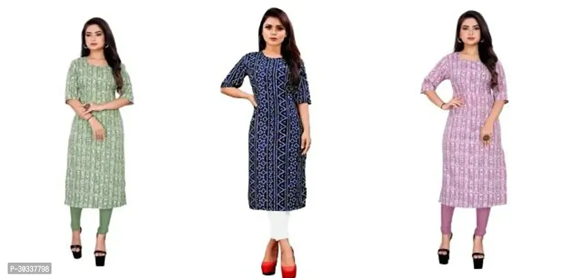 Stylish Multicoloured Crepe Kurta For Women Combo Of 3-thumb0